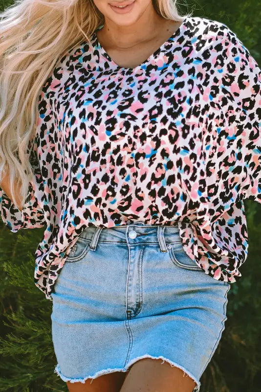 Pink leopard oversized blouse