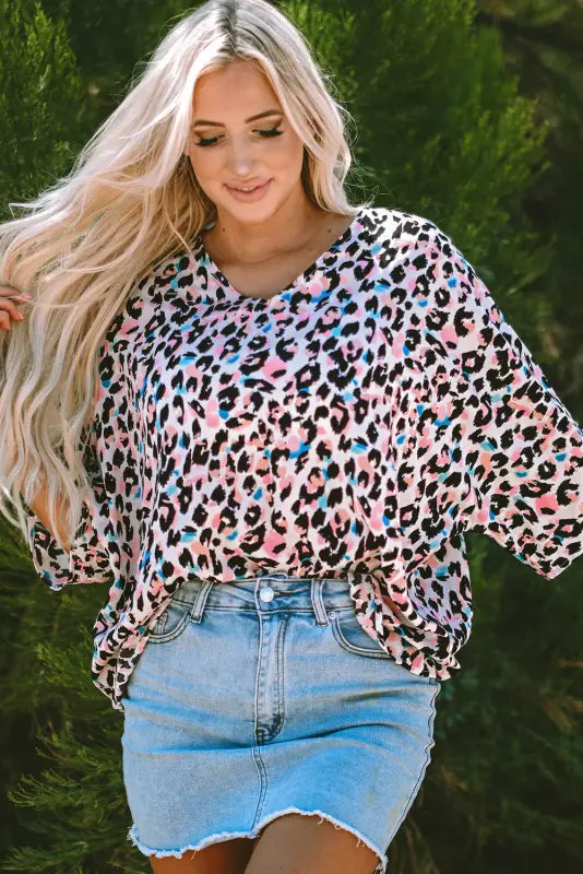 Pink leopard oversized blouse