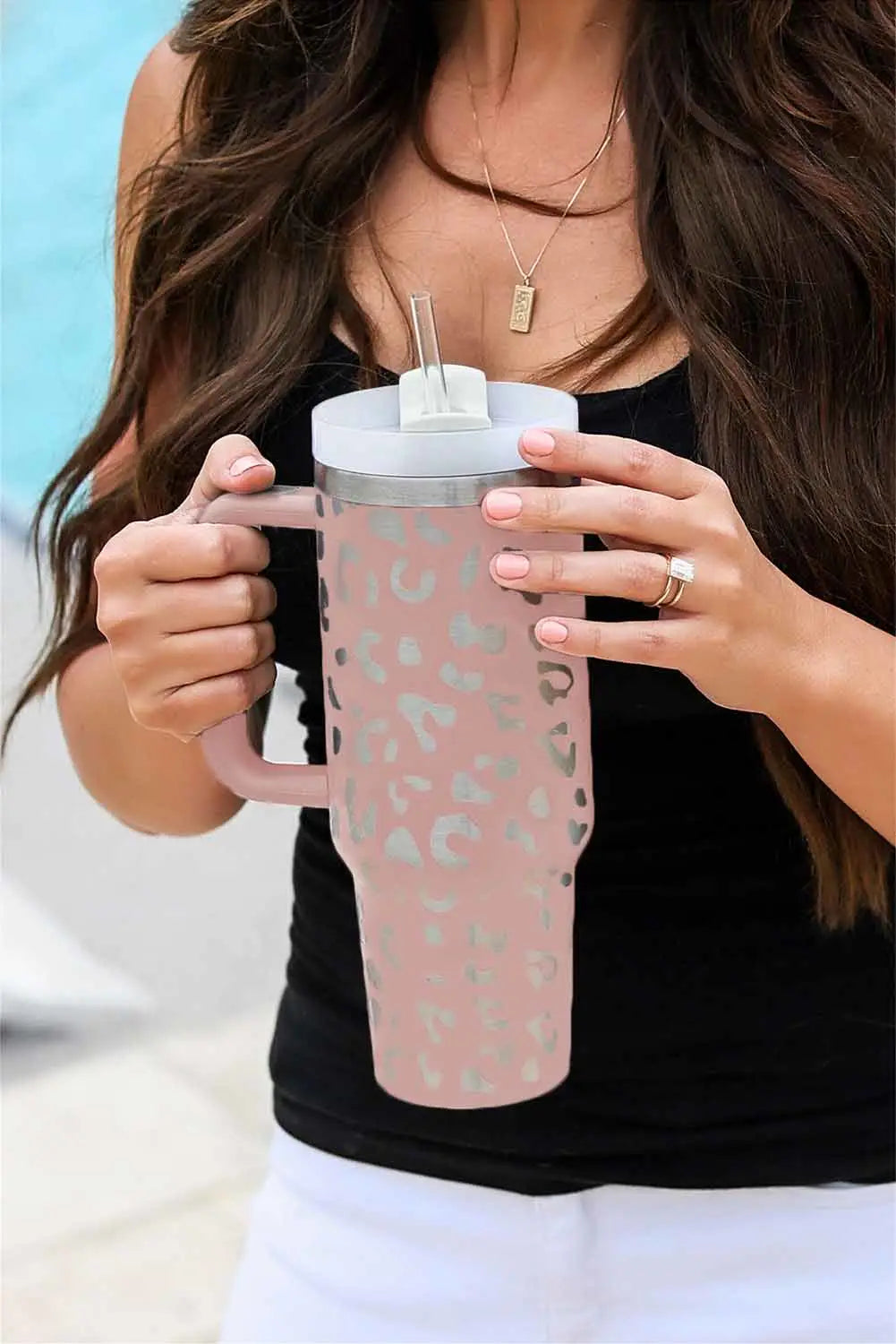 Pink leopard print 40oz stainless steel portable cup