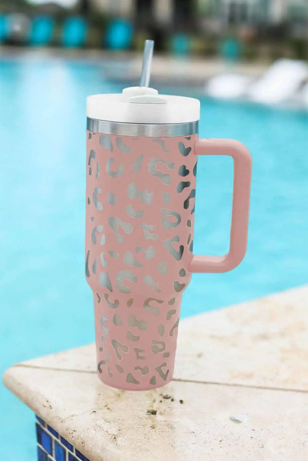 Pink leopard print 40oz stainless steel portable cup