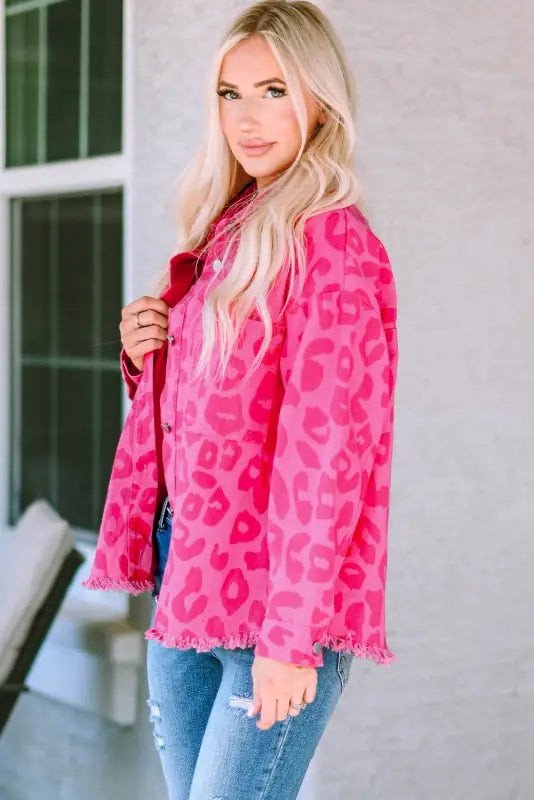 Pink leopard print denim jacket - shackets