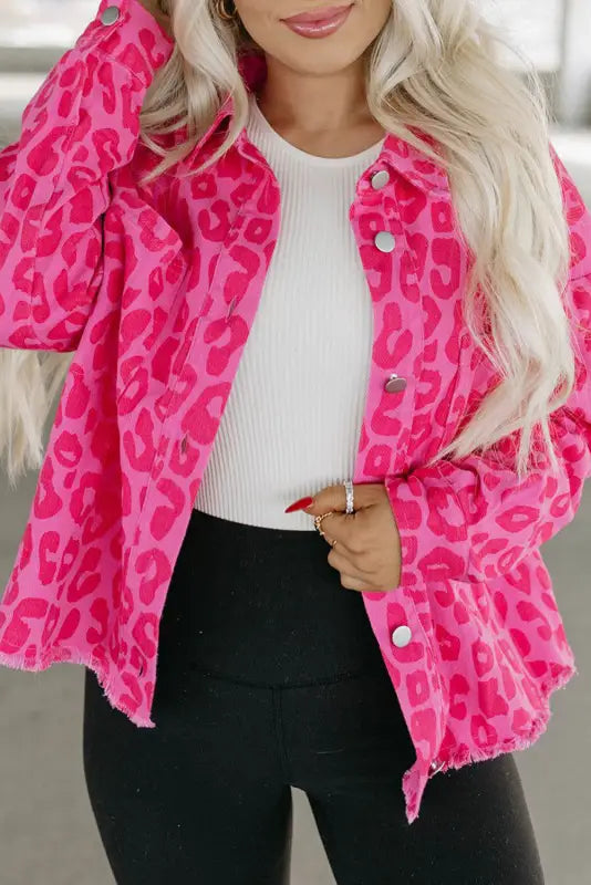 Pink leopard print denim jacket - shackets