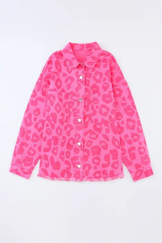 Pink leopard print denim jacket - shackets