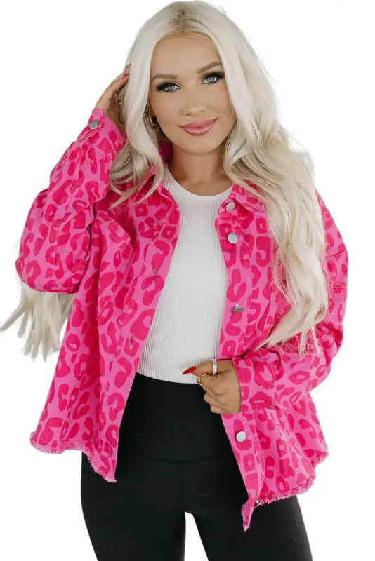 Pink leopard print denim jacket - shackets