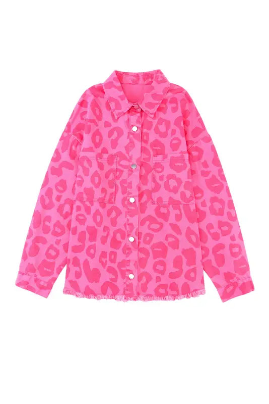 Pink leopard print denim jacket - shackets