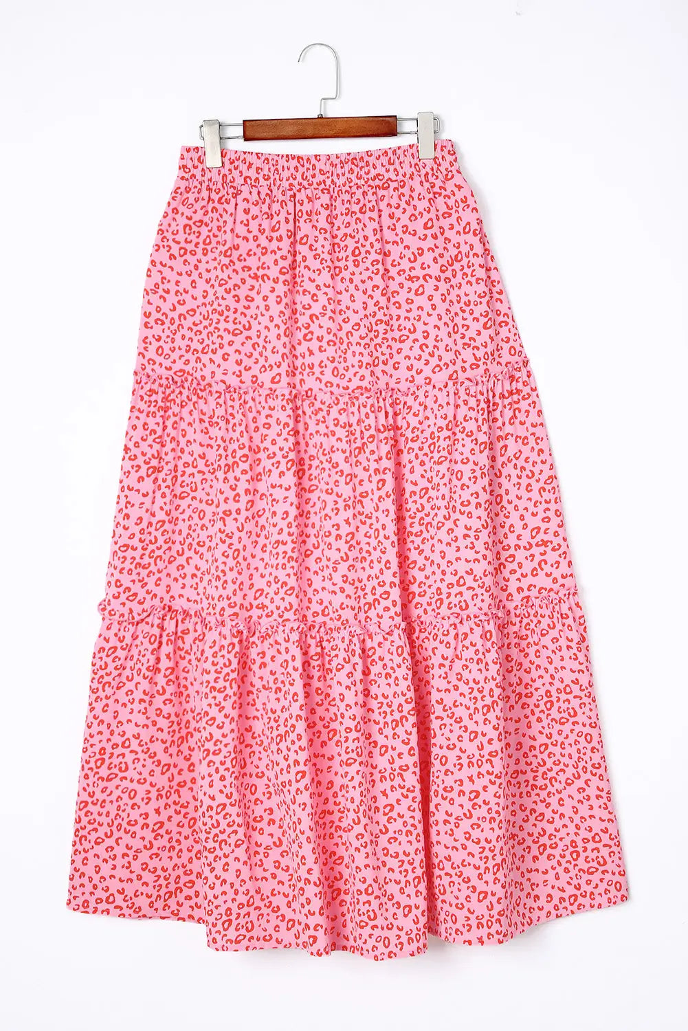 Pink leopard print frilled drawstring high waist maxi skirt - skirts