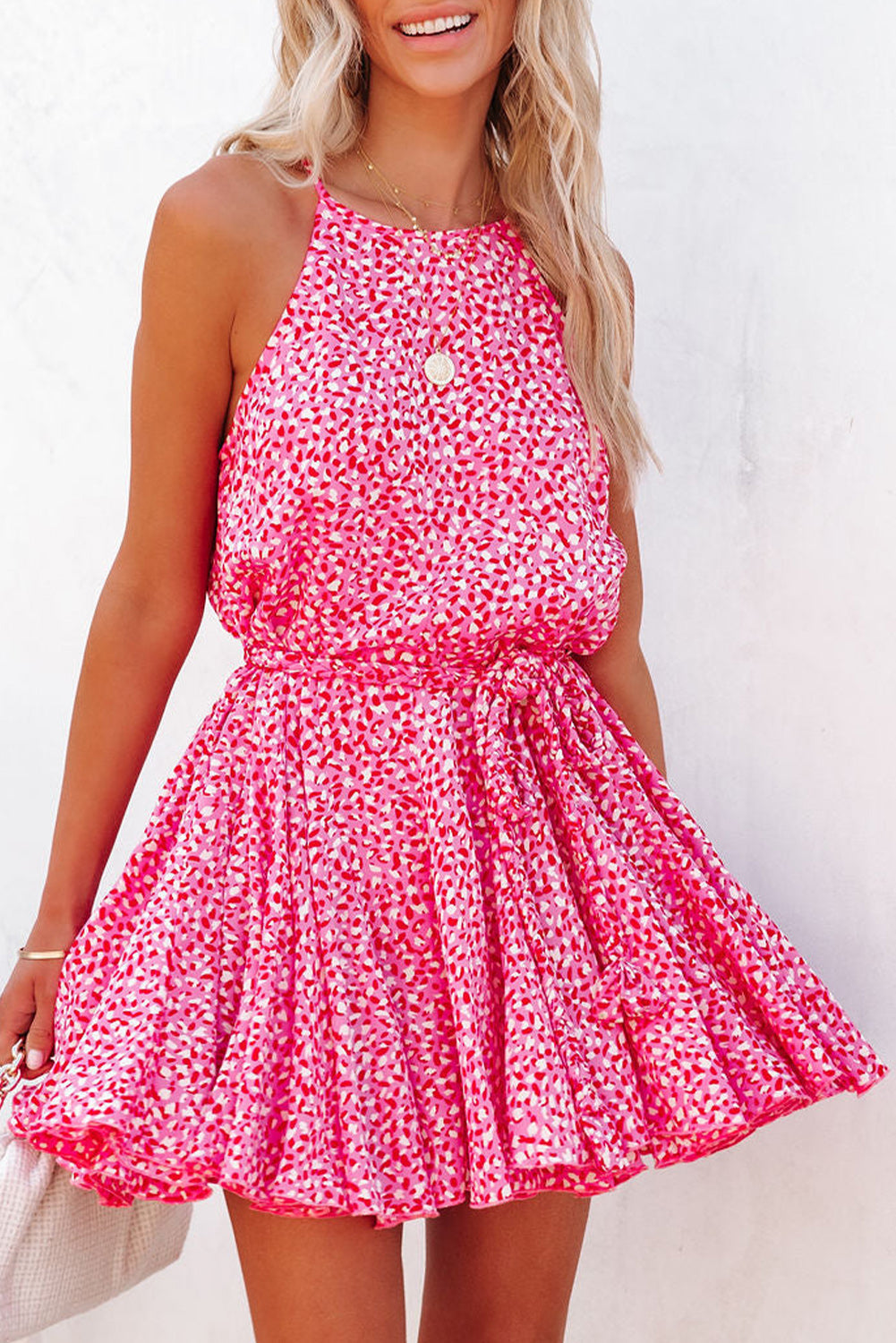 Pink leopard print frilled drawstring high waist maxi skirt - pink1 / s / 100% polyester - skirts