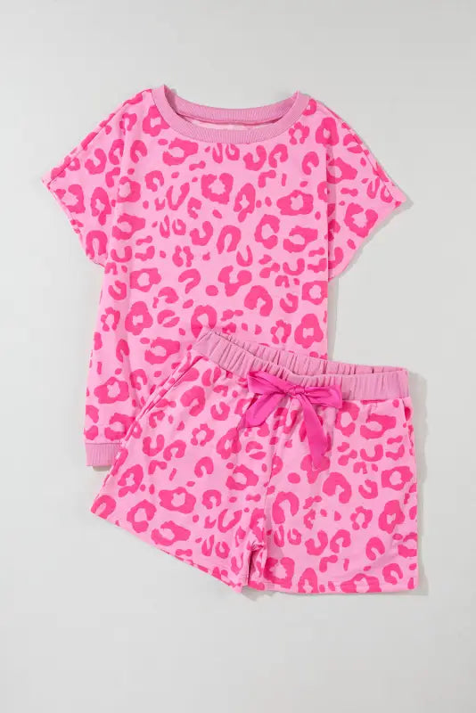 Pink leopard print shorts lounge set - pajama sets