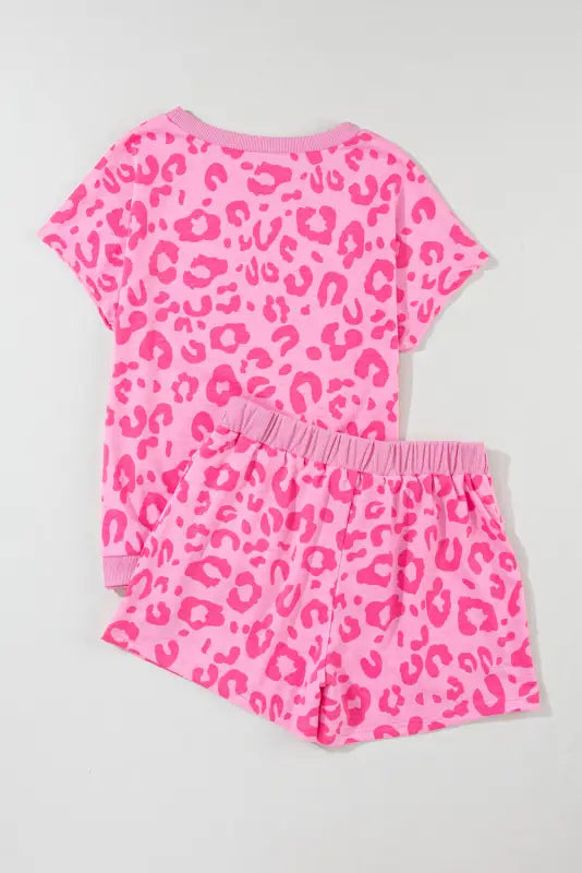 Pink leopard print shorts lounge set - pajama sets