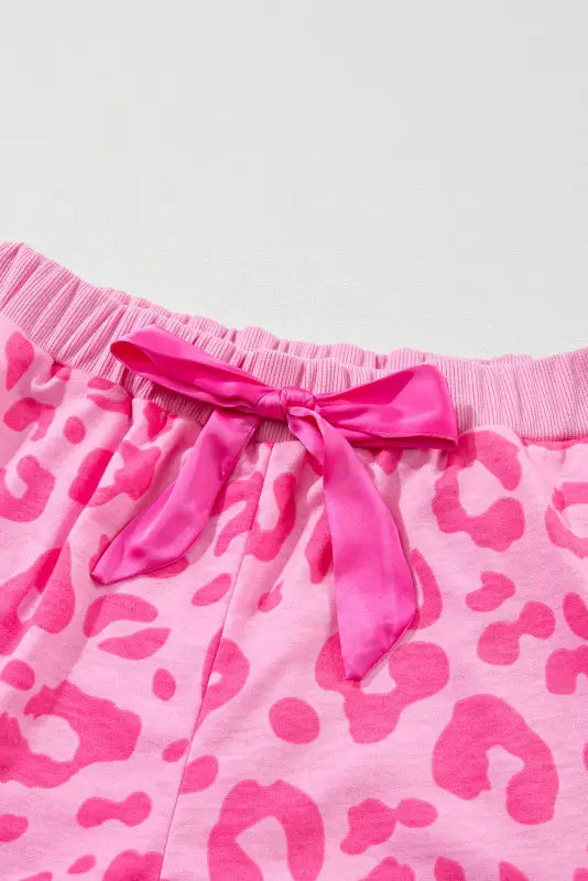 Pink leopard print shorts lounge set - pajama sets