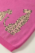 Pink Leopard Ruffled Sleeve Knit Sweater - Fashionfitz