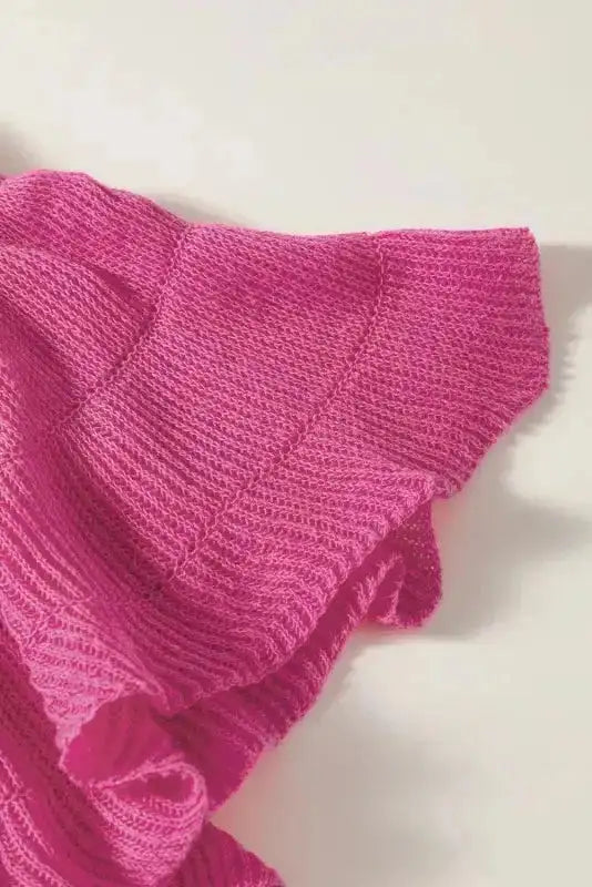 Pink Leopard Ruffled Sleeve Knit Sweater - Fashionfitz