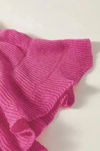 Pink Leopard Ruffled Sleeve Knit Sweater - Fashionfitz