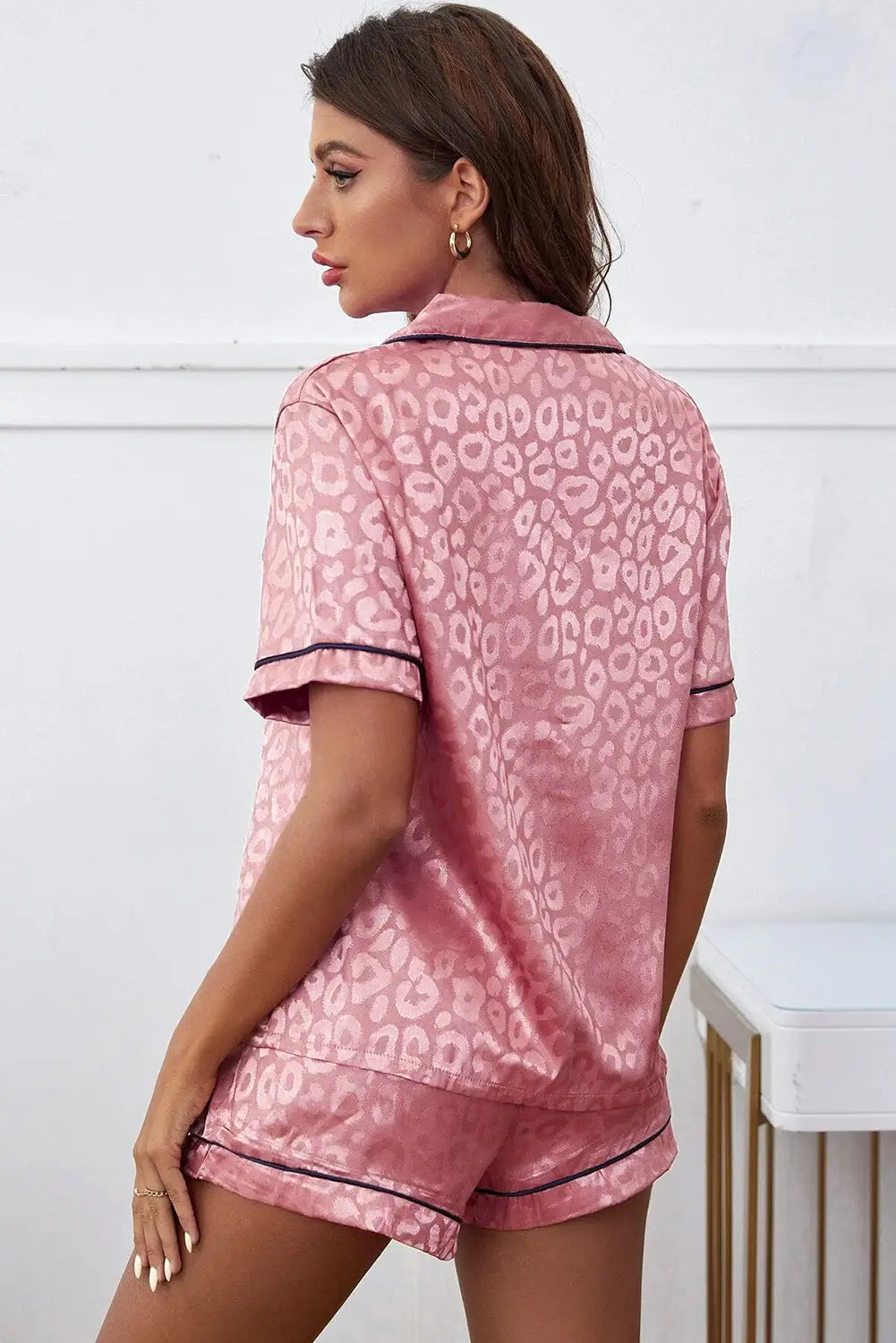 Pink leopard satin 2pcs short pajama set - loungewear & sleepwear/sleepwear