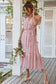 Pink leopard surplice ruffled sleeve tiered long dress - maxi dresses