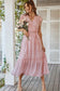 Pink leopard surplice ruffled sleeve tiered long dress - maxi dresses