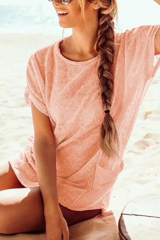 Pink loose fit beach cover up - cover-ups