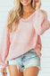 Pink loose pointelle knit ribbed v neck sweater - sweaters & cardigans