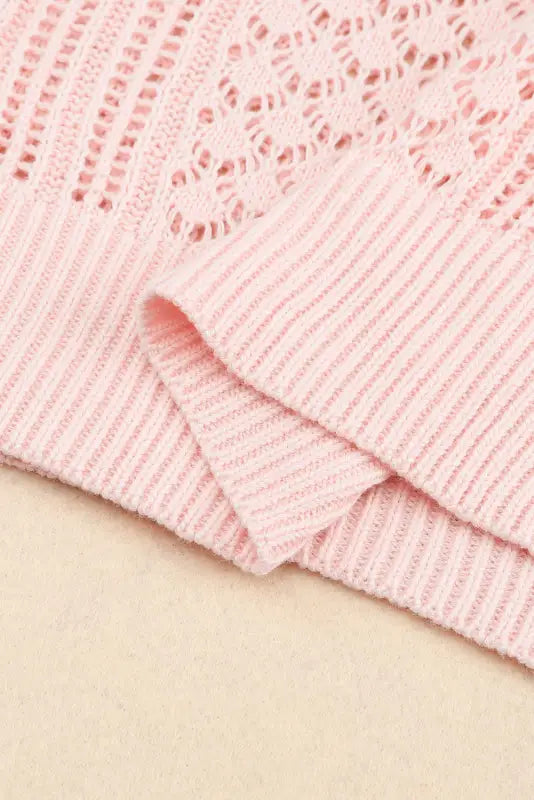 Pink loose pointelle knit ribbed v neck sweater - sweaters & cardigans