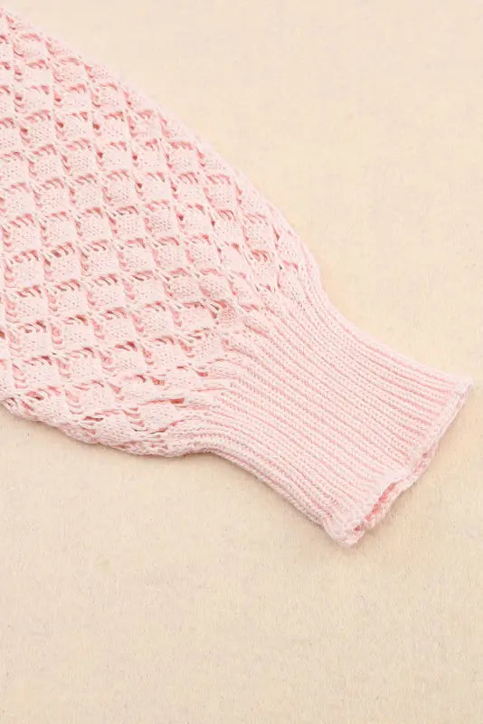 Pink loose pointelle knit ribbed v neck sweater - sweaters & cardigans