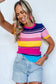 Pink mixed stripes ribbed knit top - sweaters & cardigans