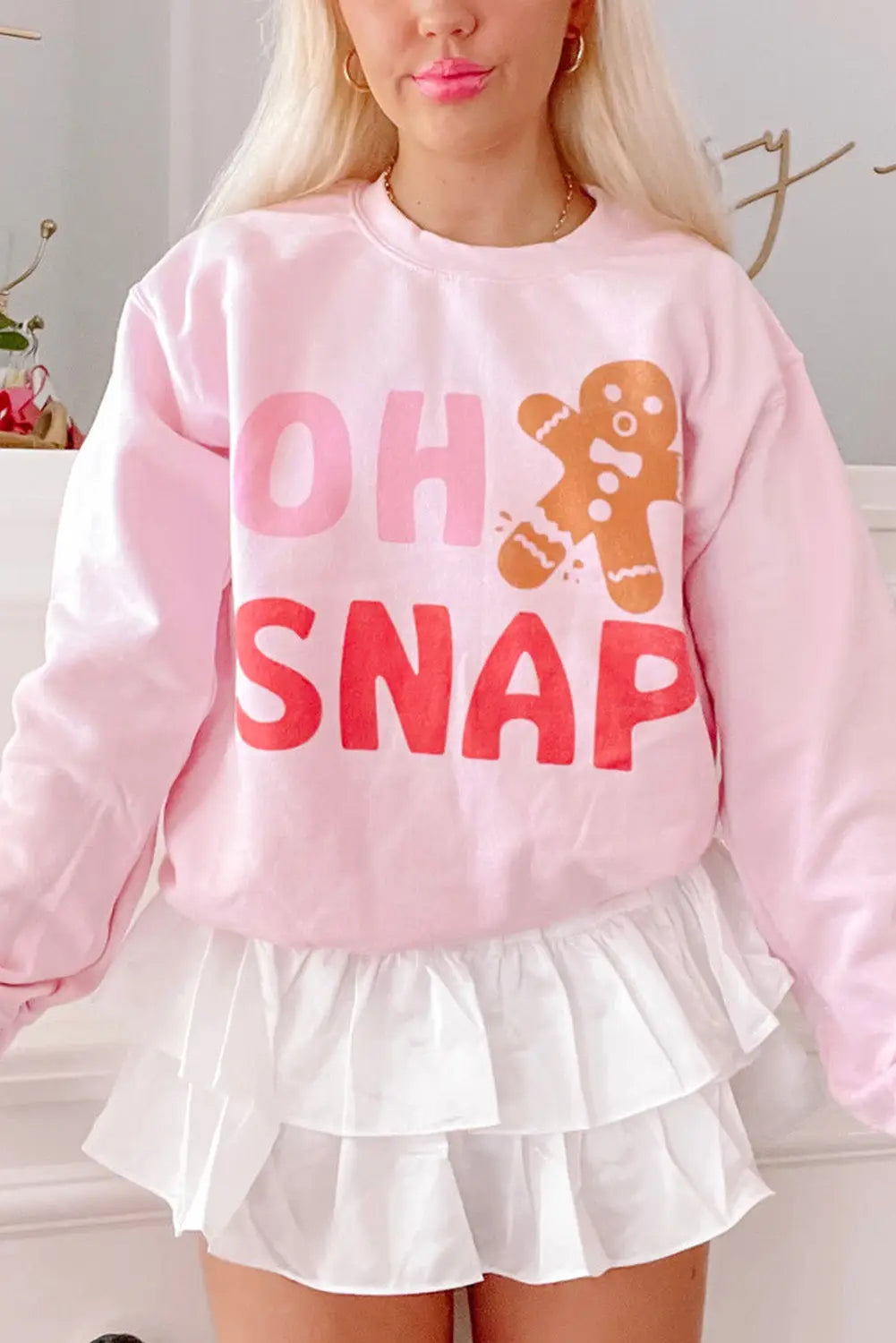 Pink oh snap gingerbread man christmas pullover sweatshirt - 2xl / 70% polyester + 30% cotton - graphic sweatshirts