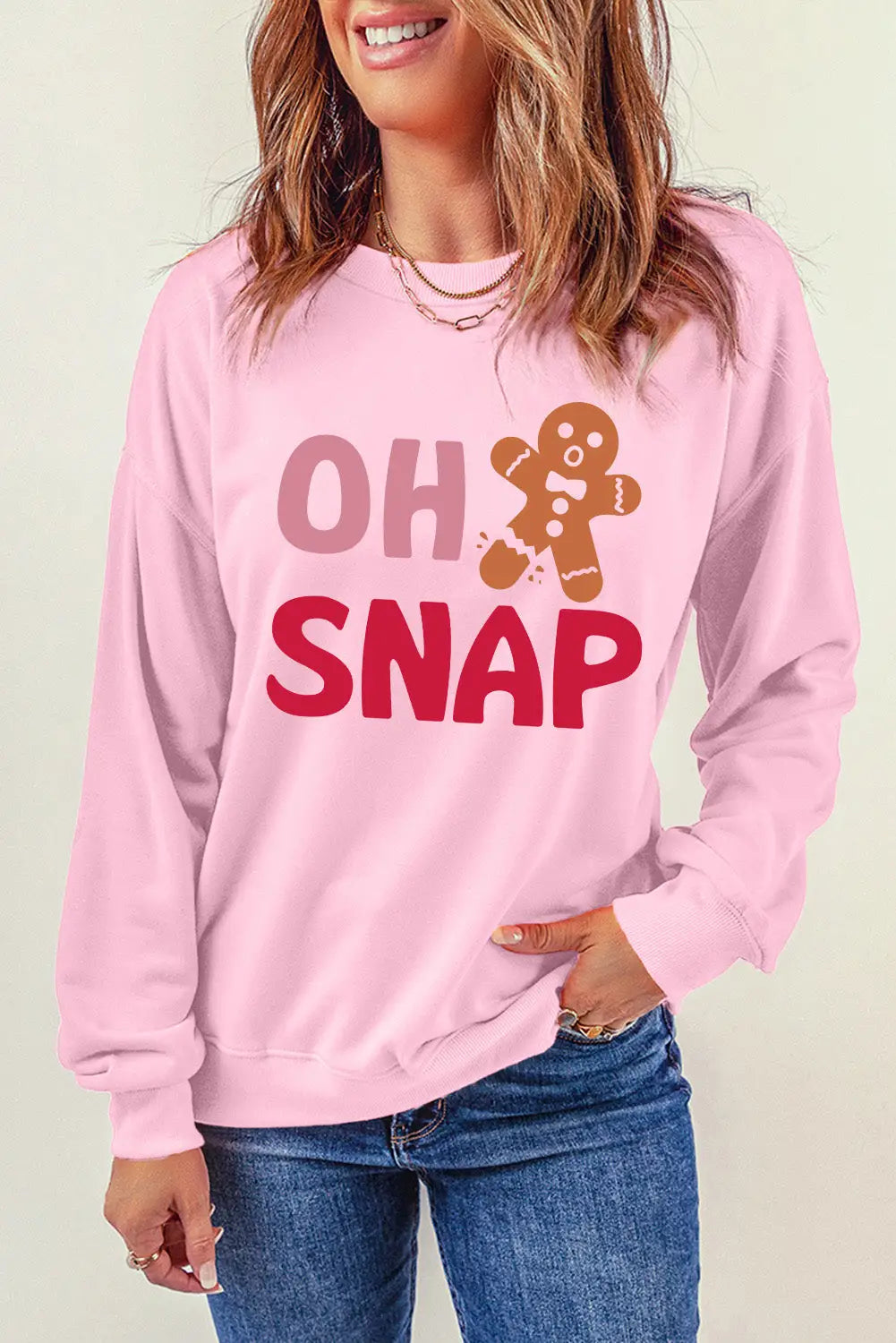Pink oh snap gingerbread man christmas pullover sweatshirt - graphic sweatshirts