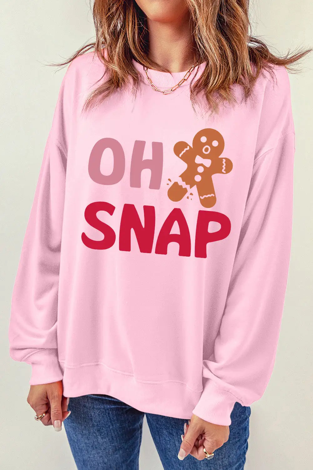 Pink oh snap gingerbread man christmas pullover sweatshirt - graphic sweatshirts