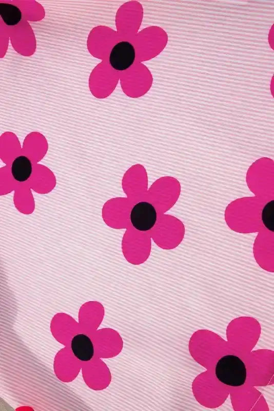 Pink Pinstripe Floral Flutter Sleeve Blouse - Fashionfitz