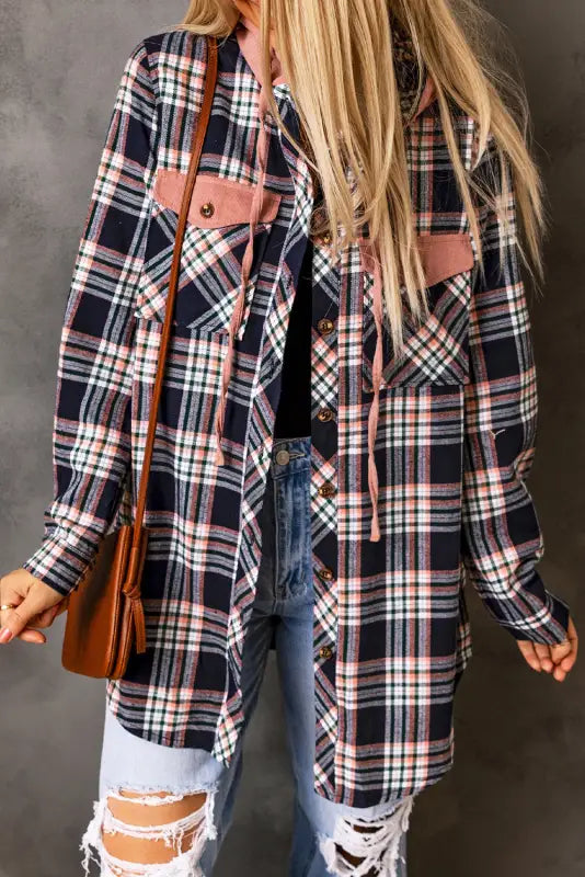 Pink plaid hooded shacket - shackets