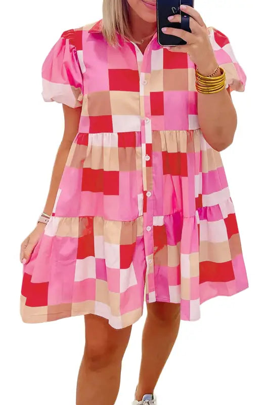 Pink plaid mini dress - dresses/mini dresses