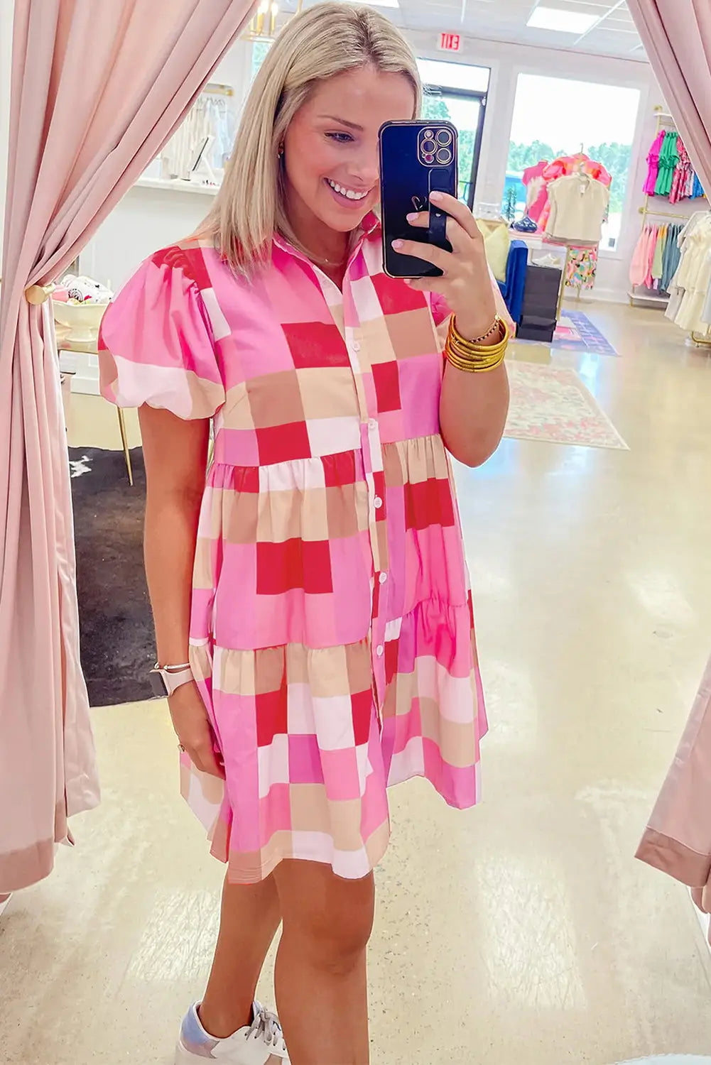 Pink plaid mini dress - dresses/mini dresses