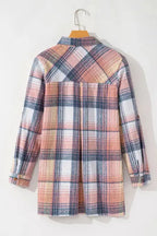 Pink Plaid Roll-tab Sleeve Side Slit Shirt Dress - Fashionfitz