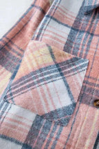 Pink Plaid Roll-tab Sleeve Side Slit Shirt Dress - Fashionfitz
