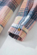 Pink Plaid Roll-tab Sleeve Side Slit Shirt Dress - Fashionfitz