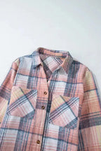 Pink Plaid Roll-tab Sleeve Side Slit Shirt Dress - Fashionfitz