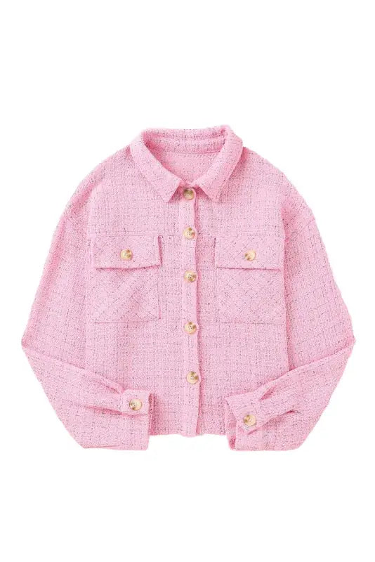 Pink plaid tweed button up shacket - 2xl / 100% polyester - shackets