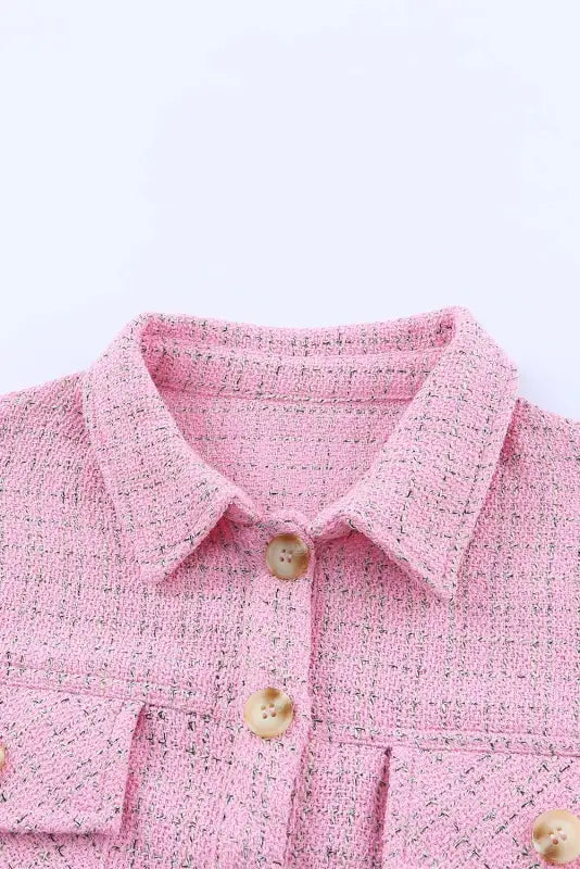 Pink plaid tweed button up shacket - 2xl / 100% polyester - shackets