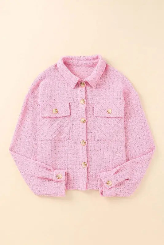 Pink plaid tweed button up shacket - 2xl / 100% polyester - shackets