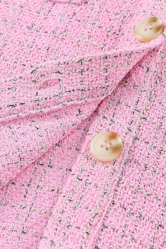 Pink plaid tweed button up shacket - 2xl / 100% polyester - shackets