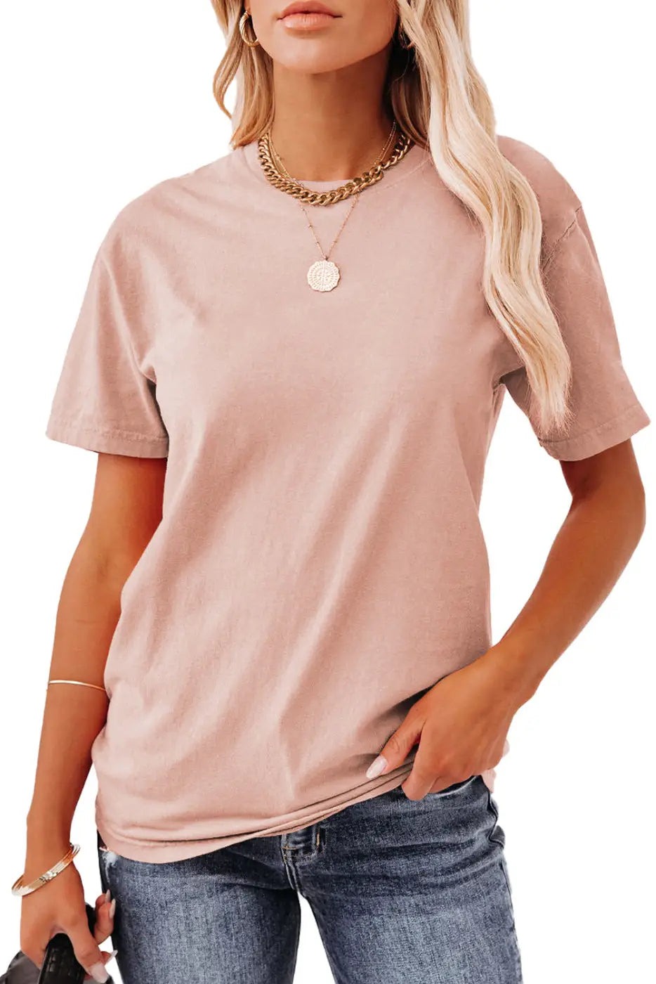 Pink plain crew neck short sleeve tee - t-shirts