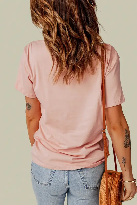 Pink plain crew neck short sleeve tee - t-shirts