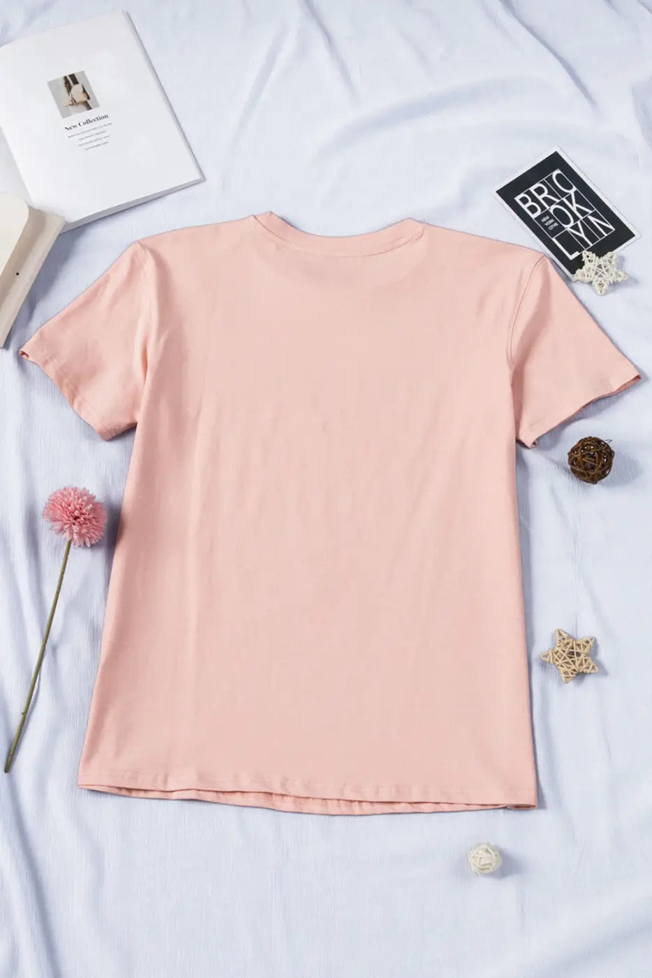 Pink plain crew neck short sleeve tee - t-shirts