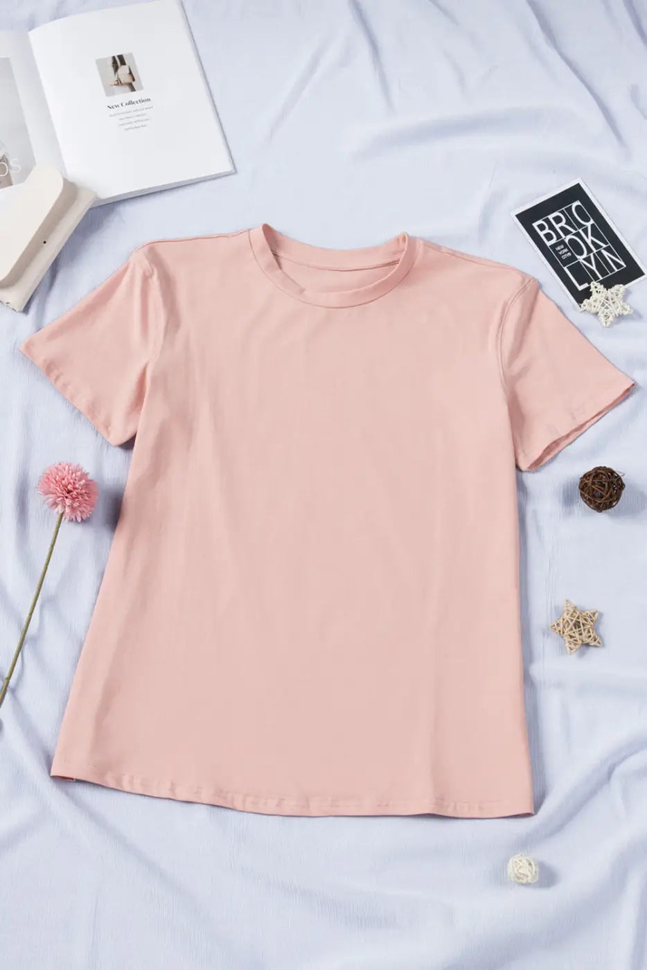 Pink plain crew neck short sleeve tee - t-shirts