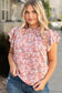 Pink Plus Size Floral Print Ruffled Sleeve Frilled Neck Blouse - Fashionfitz