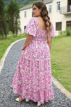 Pink Plus Size Floral Smocked Dress - Fashionfitz