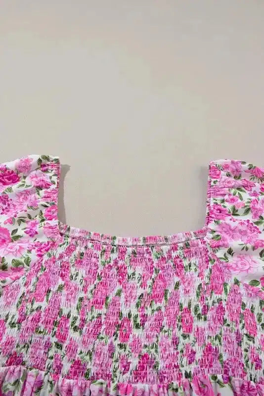 Pink Plus Size Floral Smocked Dress - Fashionfitz