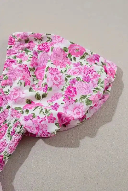 Pink Plus Size Floral Smocked Dress - Fashionfitz