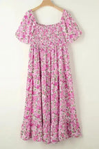 Pink Plus Size Floral Smocked Dress - Fashionfitz
