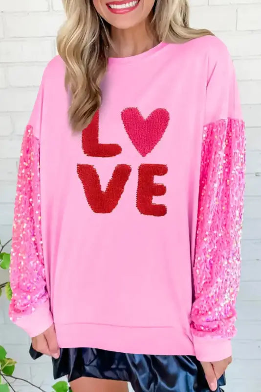 Pink plus size sequin sleeves nutcracker graphic sweatshirt